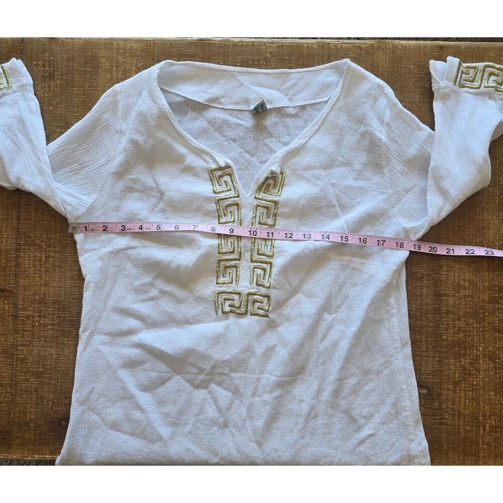 100% cotton white and gold lightweight 3/4 sleeve pullover top women's size XL - Picture 5 of 8
